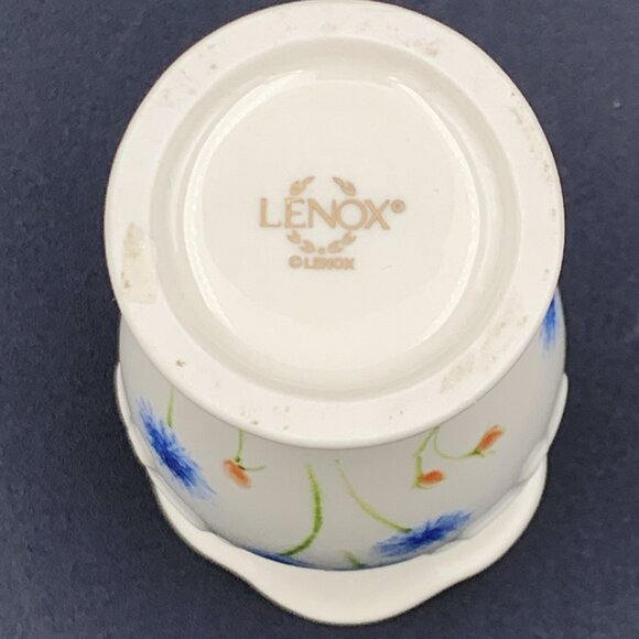 Lenox Bud Vase Holder Floral Ivory Gold Trim Blue Spring Flowers 5" Tall - Picture 4 of 8